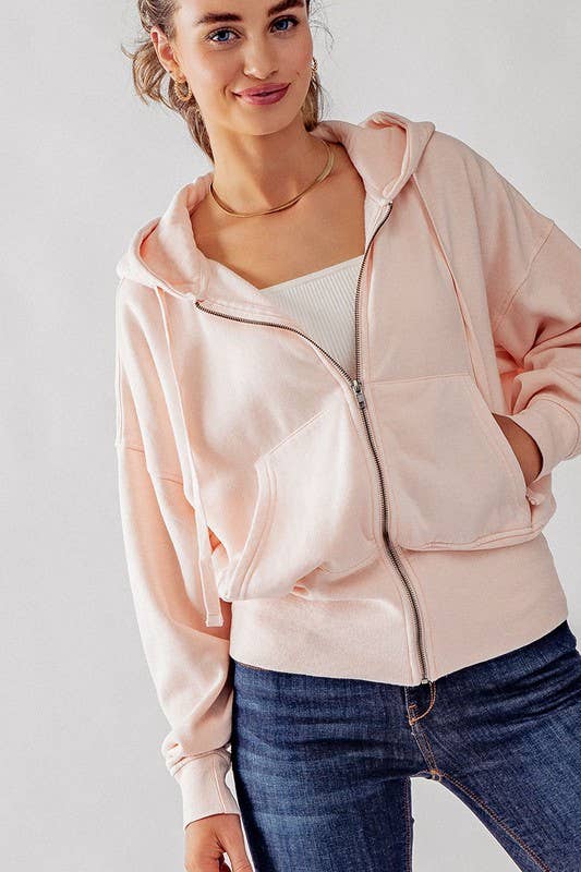 WASHED ZIP UP HOODIE JKT: BLUE FOG