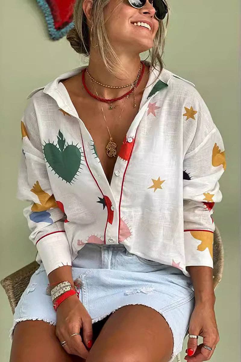 Button-Up Shirt: WHITE / L