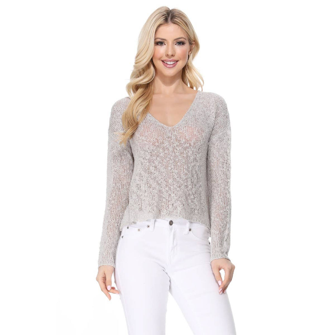 V-Neck Crop Sweater: BRICK / L