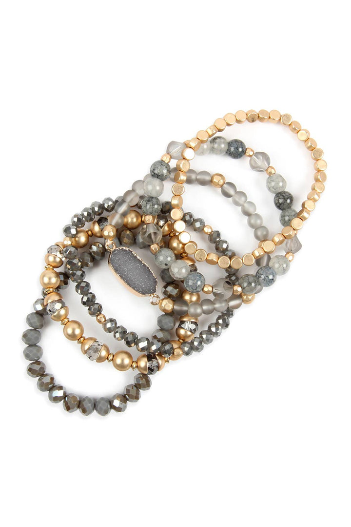 Druzy Stone Charm Bracelet Set: White