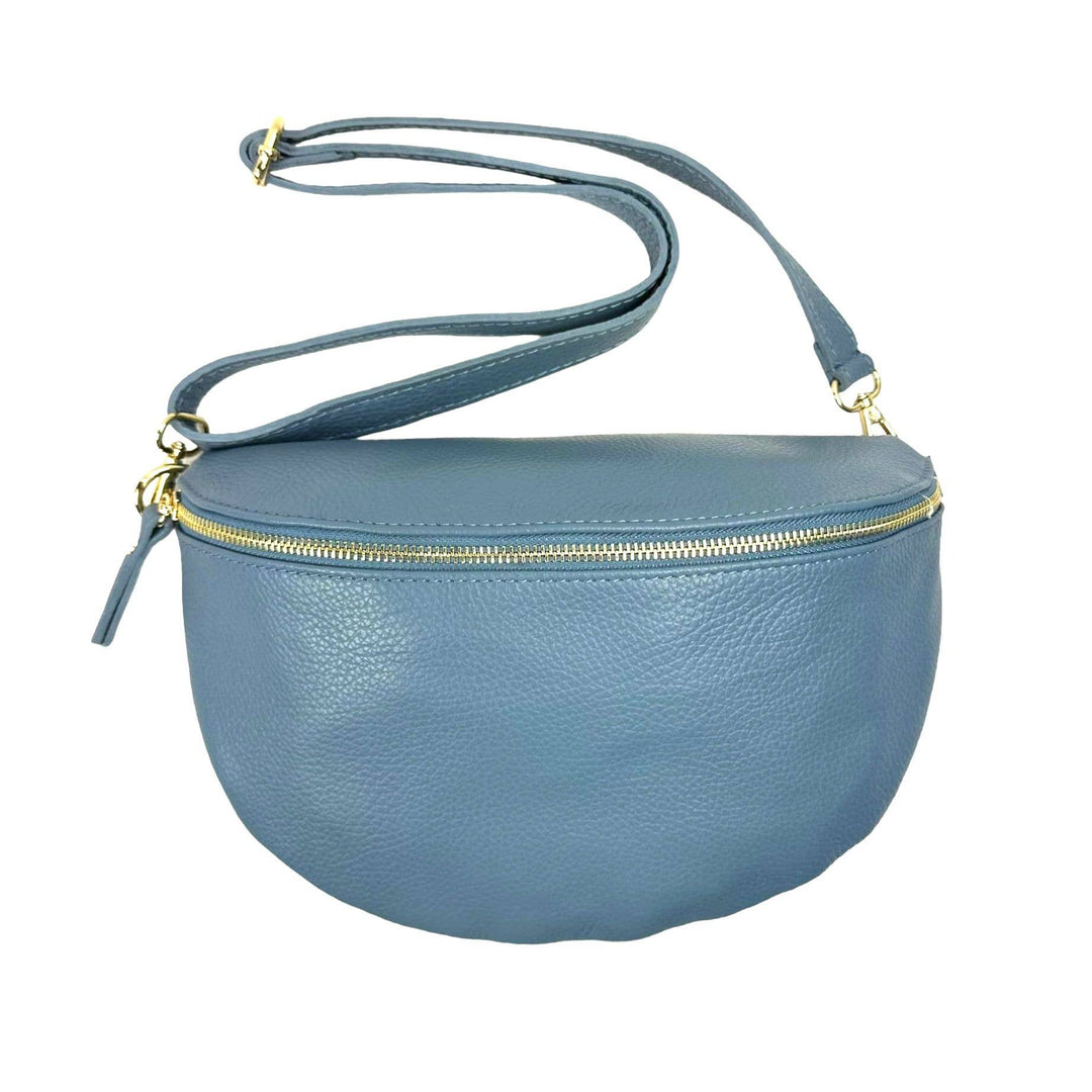Large Italian Leather Waist Bag: Orange