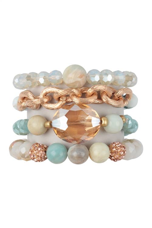 4 LAYERED STACKABLE CHAIN GLASS BEAD STRETCH: Nude