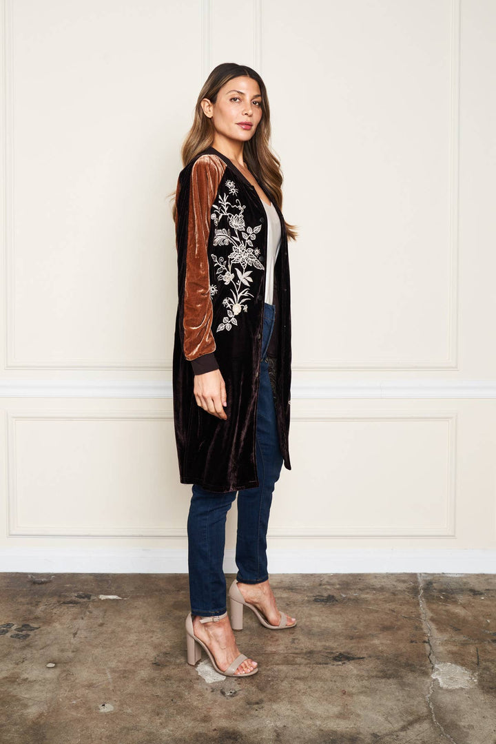 5677 Long Velvet Duster Coffee/ XL