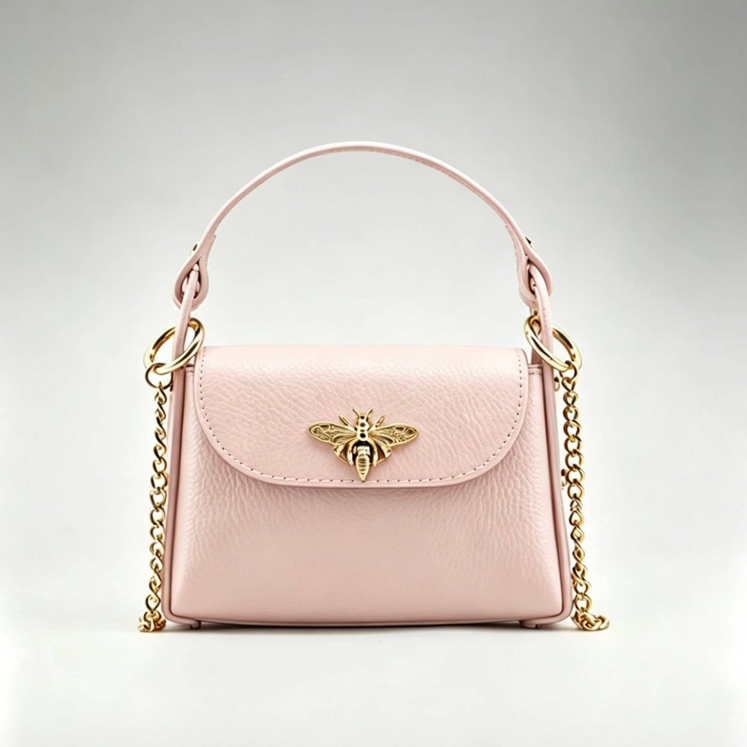 Mini Leather Bag with Gold Bee: Borgogna