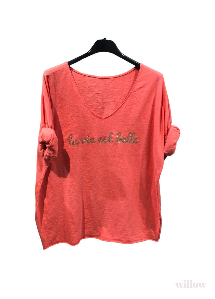 “Life is beautiful” cotton t-shirt: Lilac