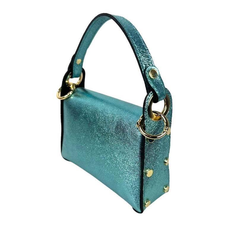 Metallic Leather Bag w/Studs and Bee: Navy blue