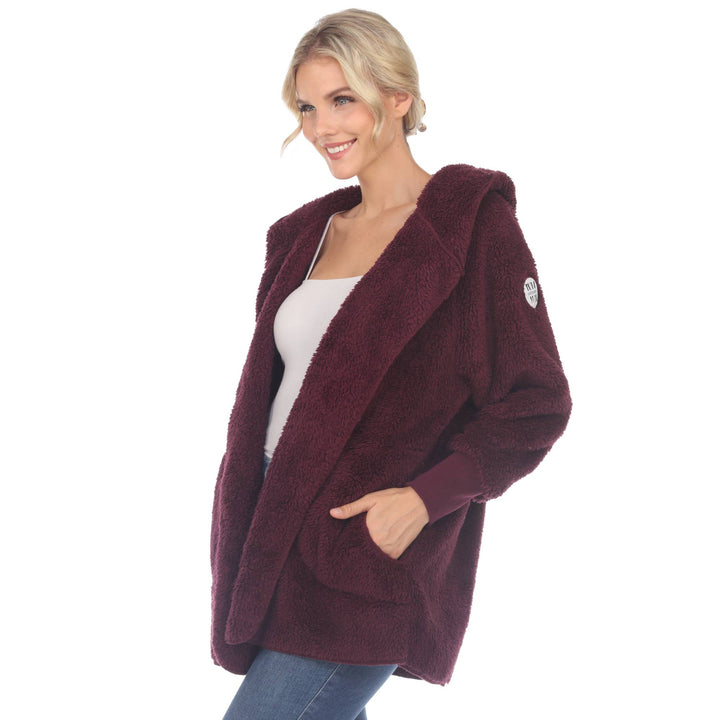 Plush Hooded Cardigan with Pockets: Purple / L/XL