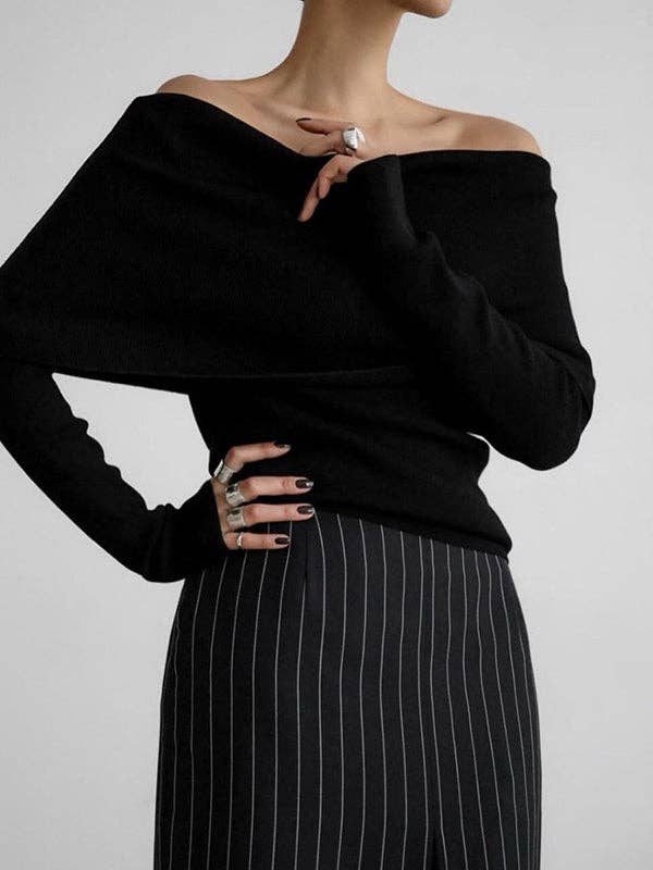 Off Shoulder Sweater : RED / M