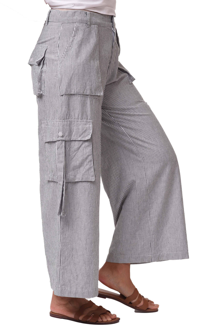 Tulip Clothing - CV1086 Calista Cargo Pant in Ticking Stripe*: M