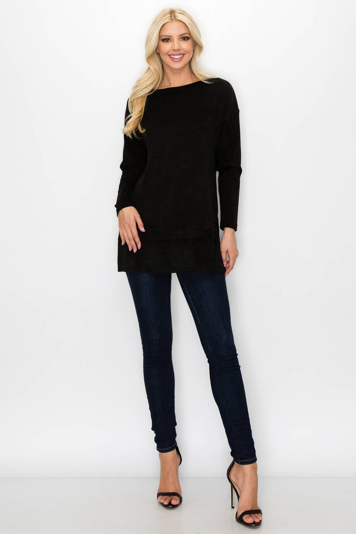 April Stretch Suede Tunic: BLACK / XS / 21136A