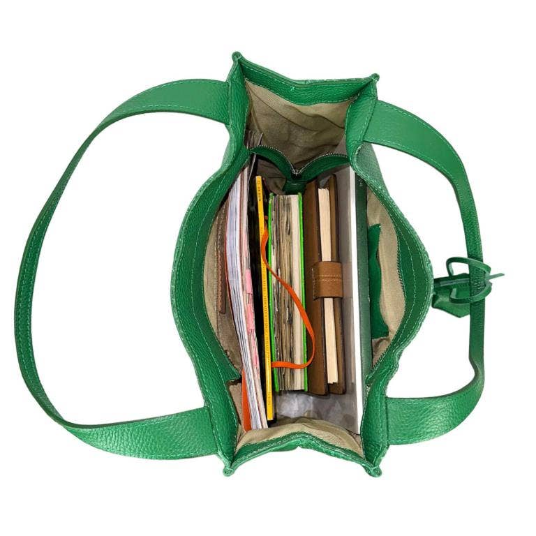 Leather Shopper Bag: Khaki