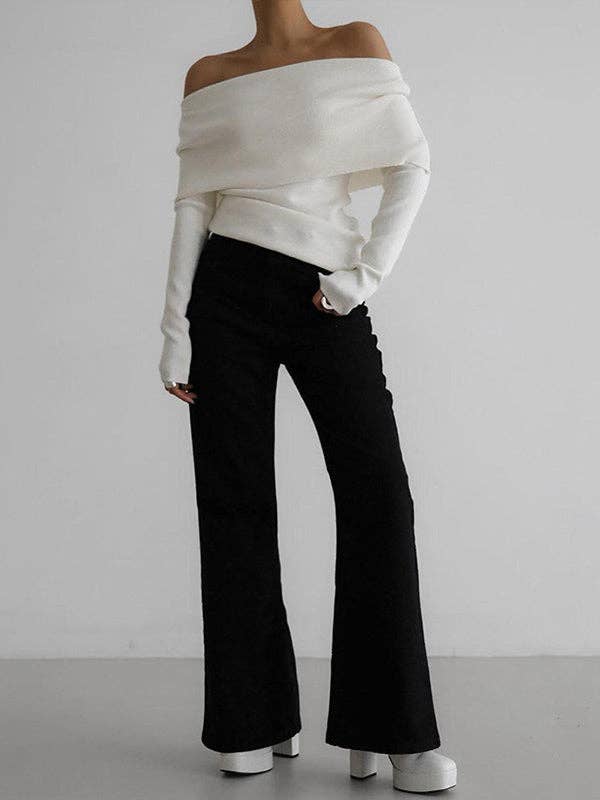 Off Shoulder Sweater:Red /S