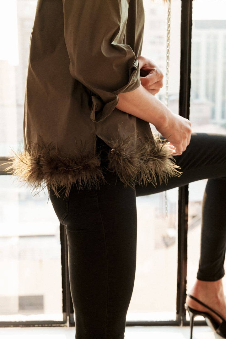 Feathered Top: Olive / XL