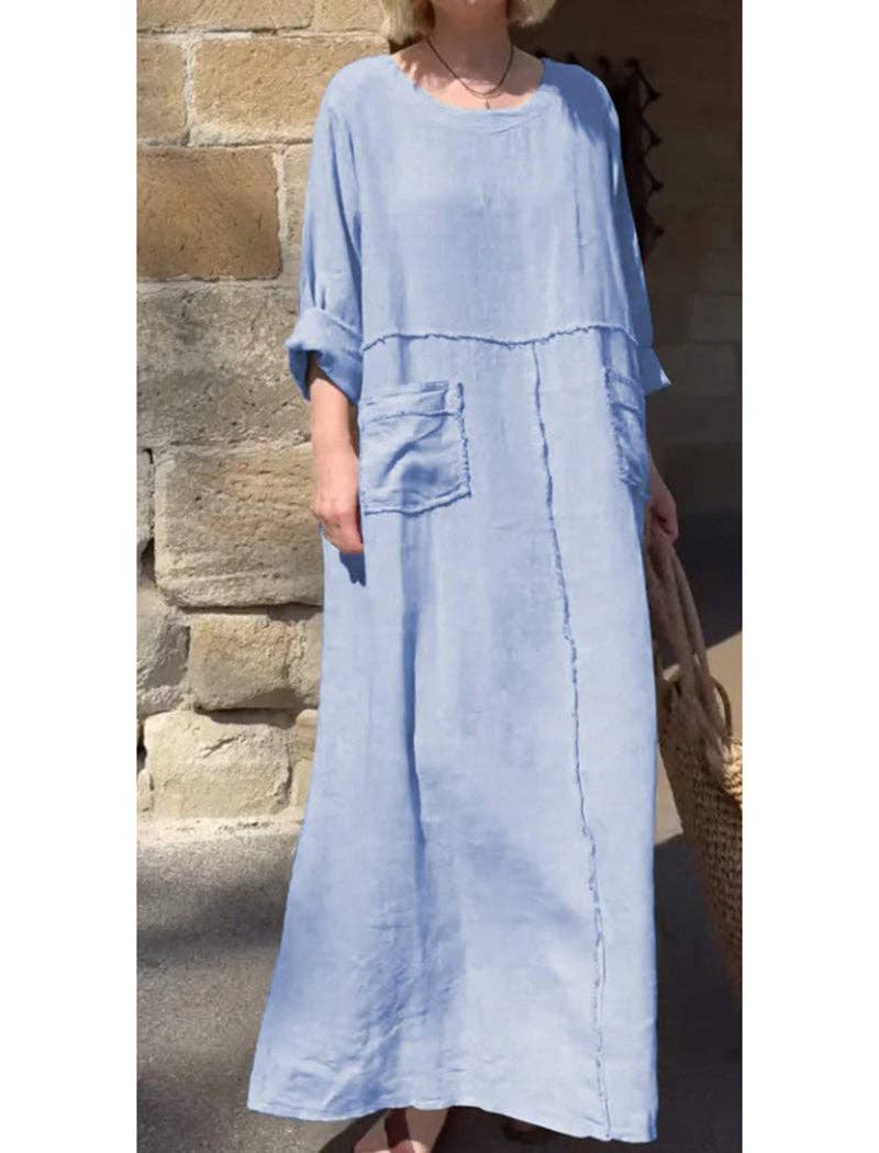 Pocket Maxi Dress: BLUE / M