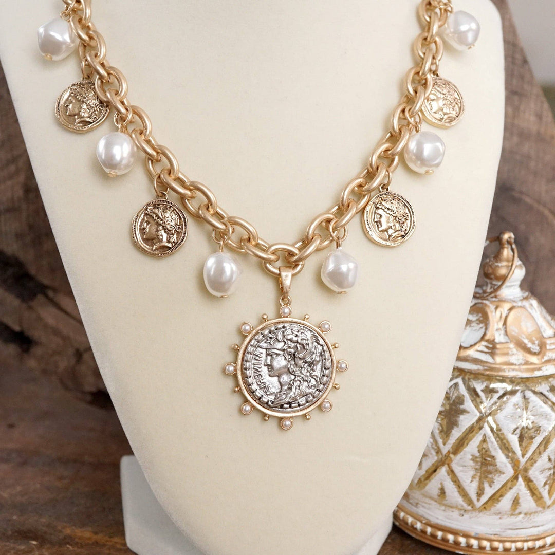 Coin and Pearl Necklace – Gold & Silver