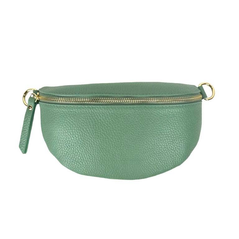 Italian Leather Waist Bag with Zipper: Bottle Green