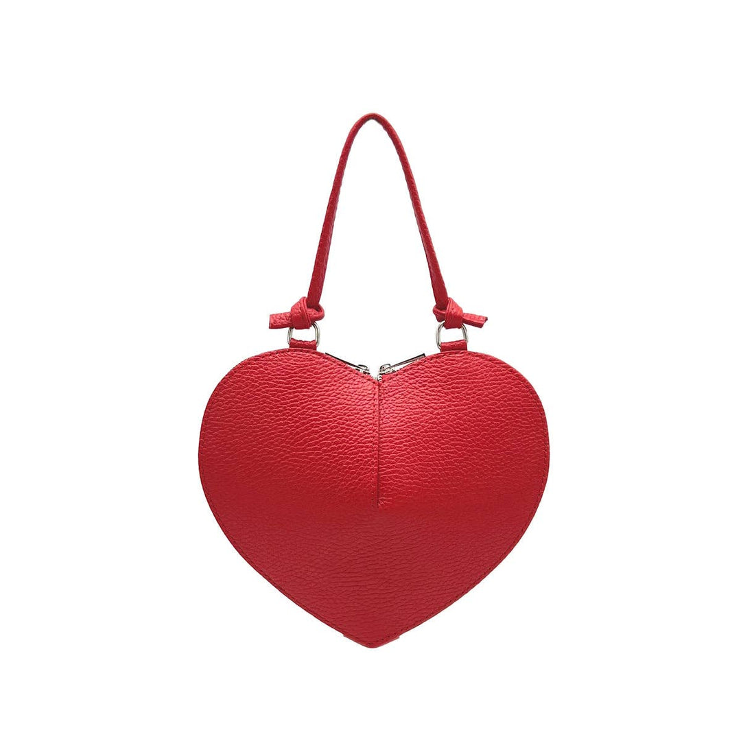 Heart Leather  bag, Made in Italy,112587: Blk