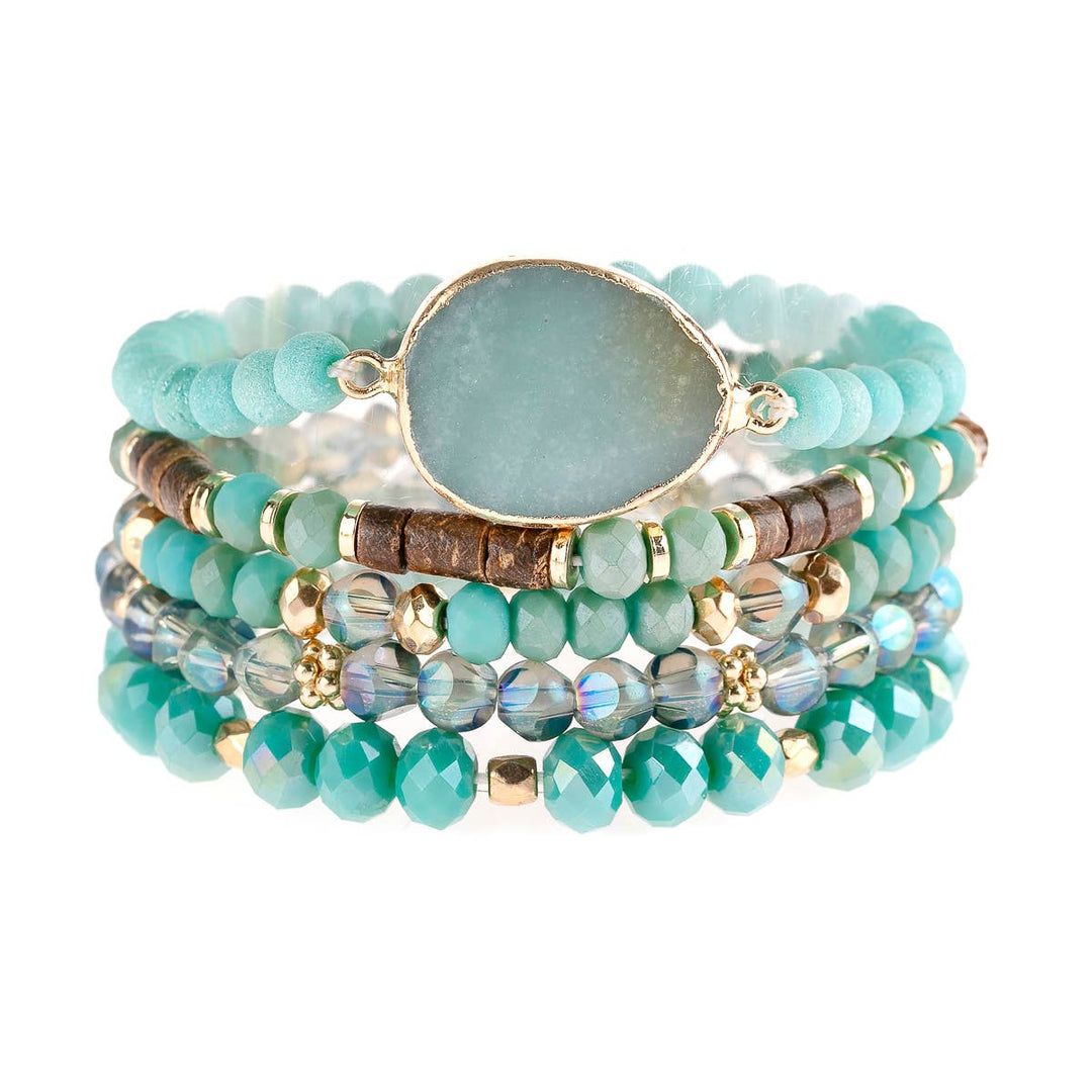 NATURAL STONE CHARM MIXED BRACELETS: BLACK