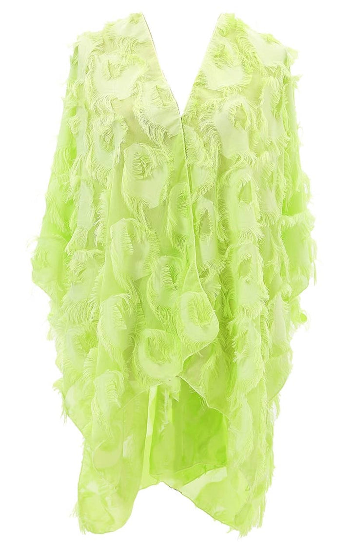 Elegant 3D Feather Fringe Eyelash Kimono/Cover-Up: Brown