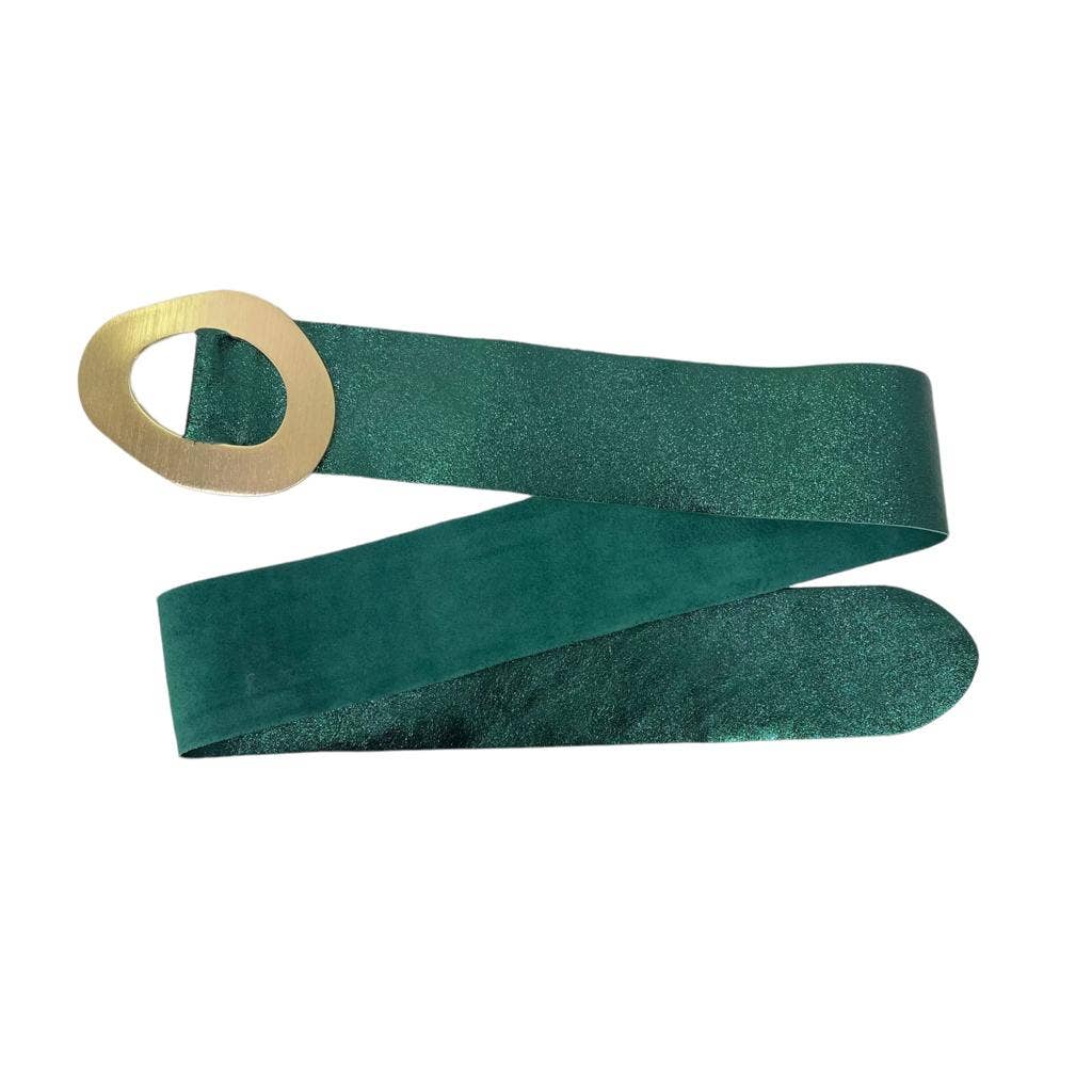 Metallic Leather Suede Belt with buckle: Bronze