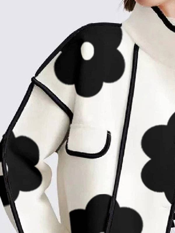 Flower Print Coat: B/W / S
