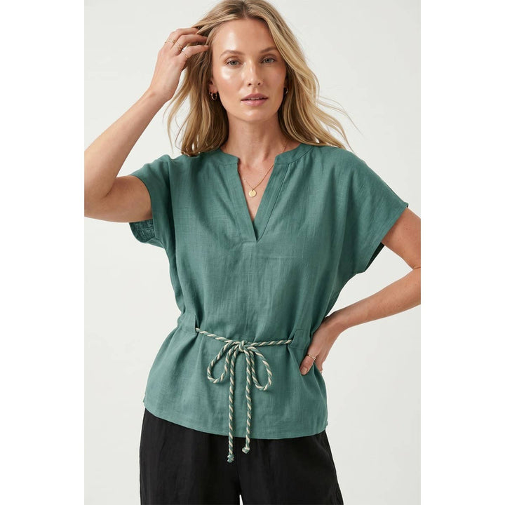 Rope Tie Waist Top: Taupe / S