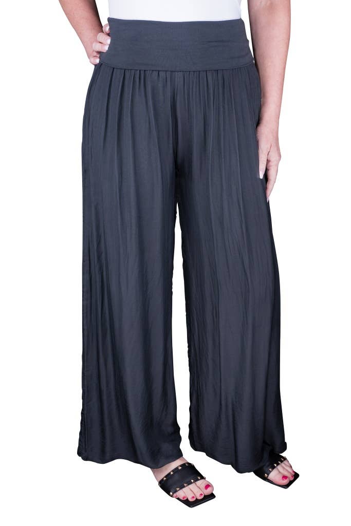 Foldover Waist Silk Pant (PL203):Espresso