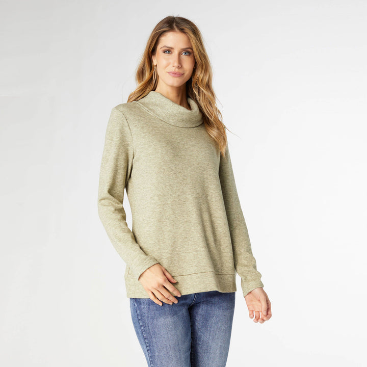 Supersoft Cowl Neck Top: Oatmeal Heather / S/M
