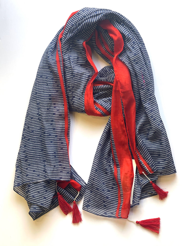 Tassel Cotton Scarf Navy