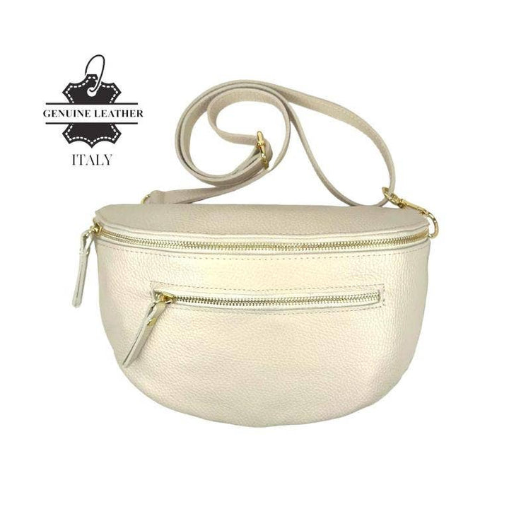 Italian Leather Waist Bag: Dark Silver