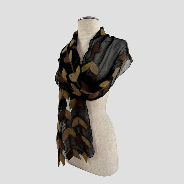 Leaf Merino Wool Handmade Felt Scarf: Blue-Green