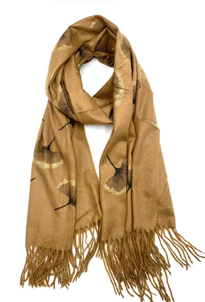 Gingko Leaf Pattern Soft Scarf: Black