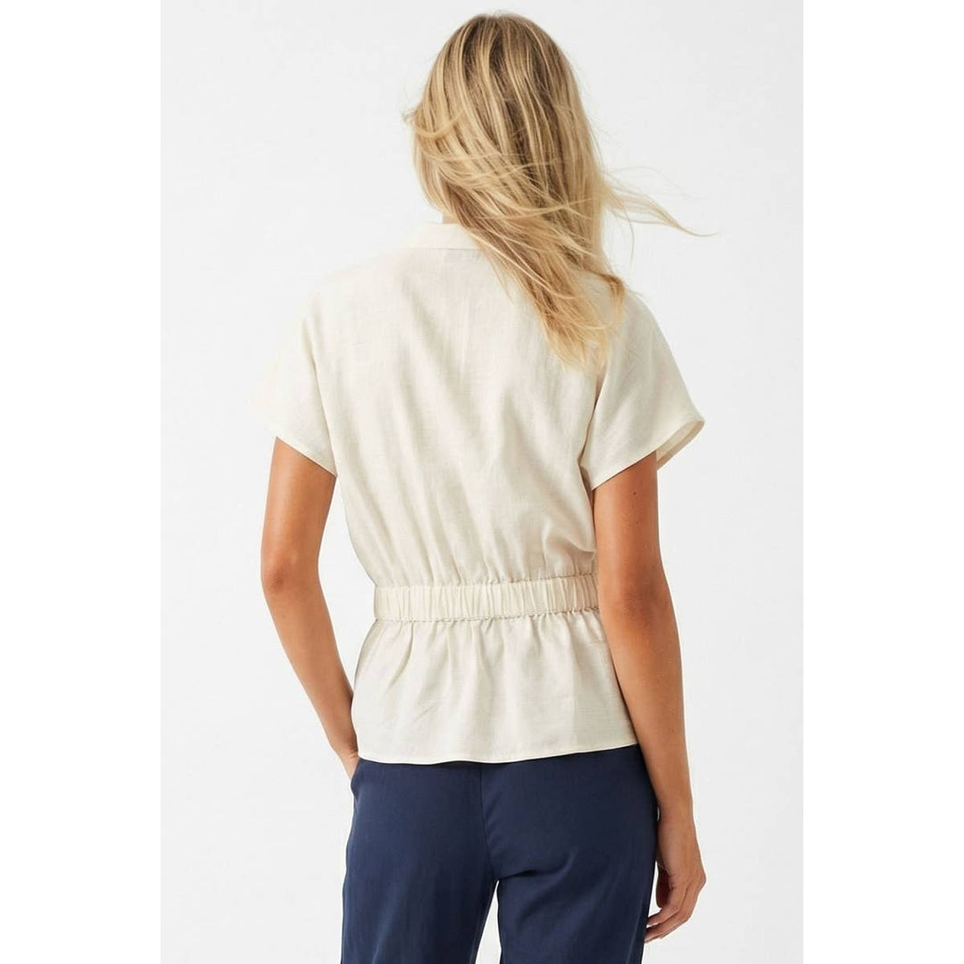 Rope Tie Waist Top: Taupe / L