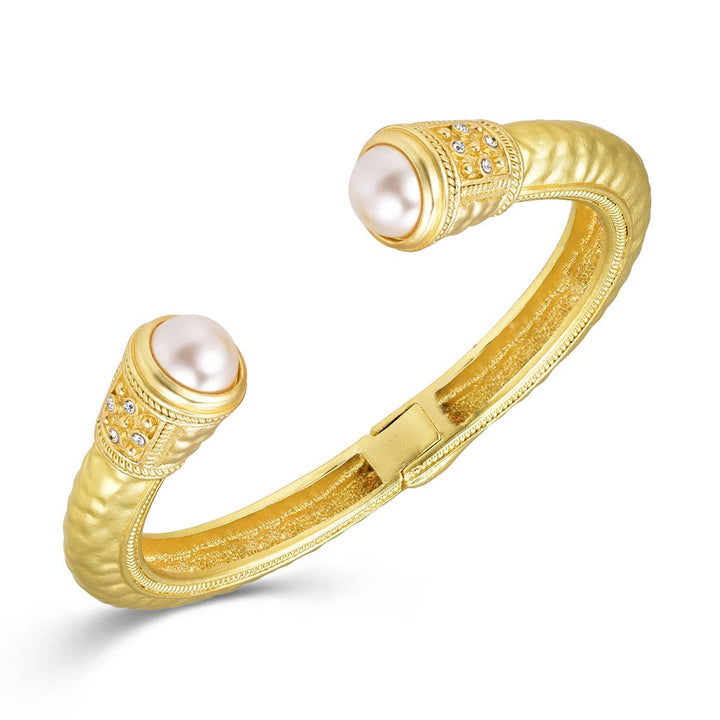 Gold Hammered Stone End Bangle: Coral