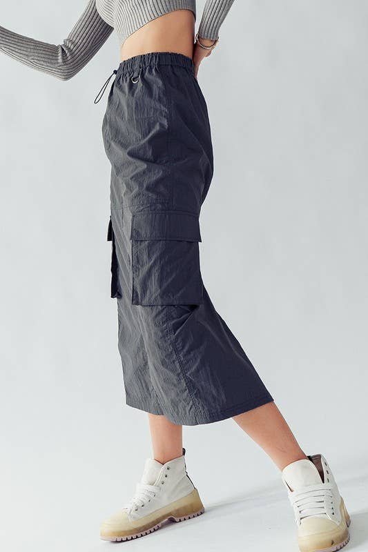 MIDI PARACHUTE SKIRT: SLATE