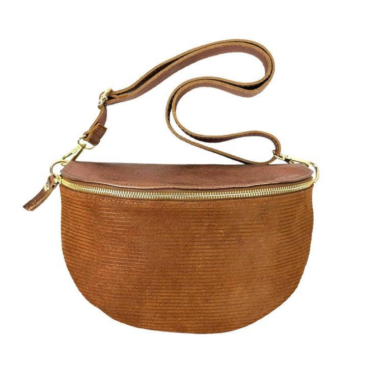 Large Suede and Leather Waist Bag: Black