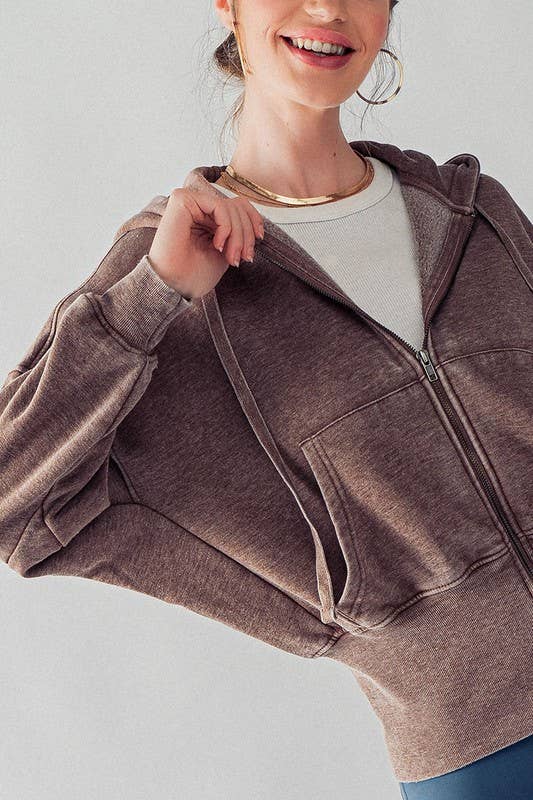 WASHED DOLMAN ZIP UP HOODIE JKT: NATRL