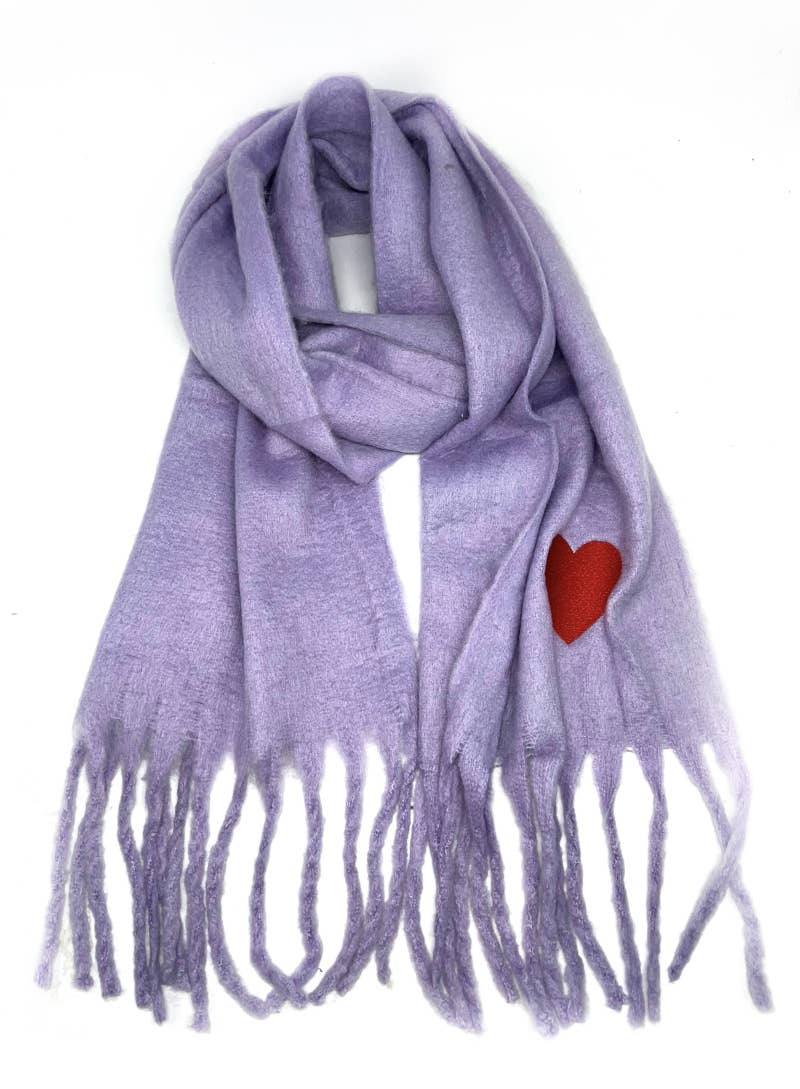 HH-210 Big fringe scarf with heart : Beige