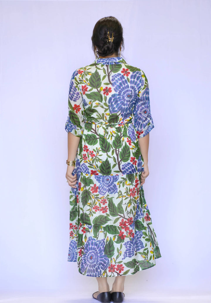 Cotton Tiered Shirt Dress: S