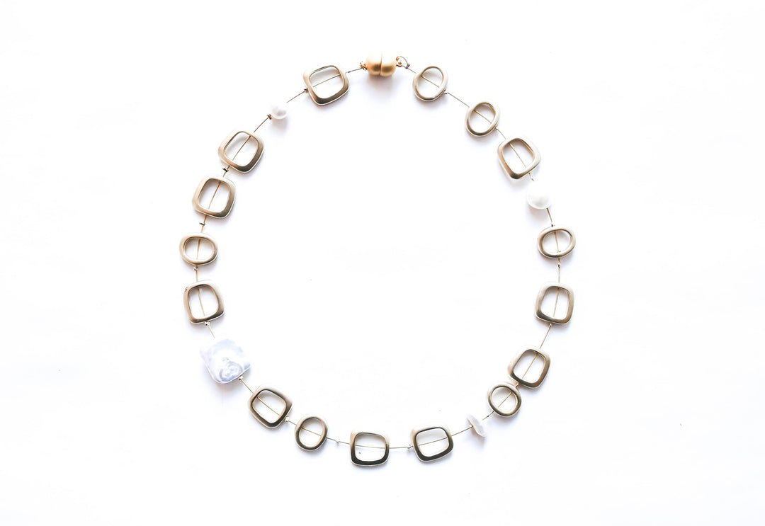 Gold Beaded Neck with Freshwater Pearls
