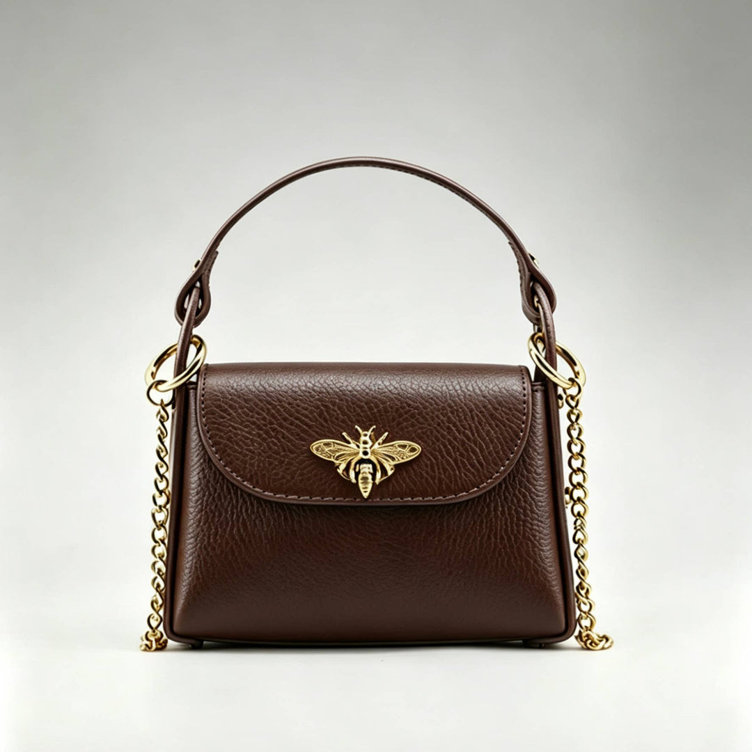 Mini Leather Bag Bee Clasp: Marrone
