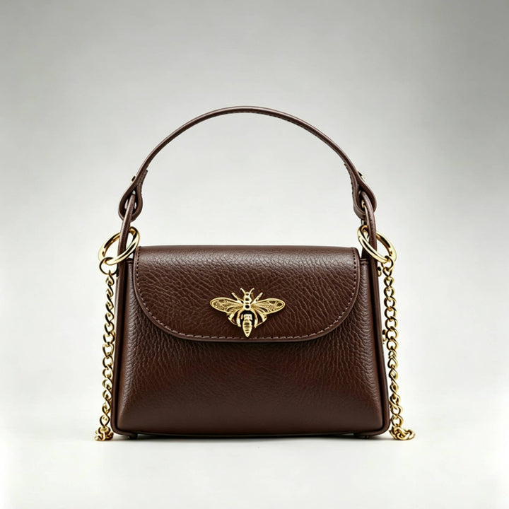 Mini Leather Bag Bee Clasp: Marrone