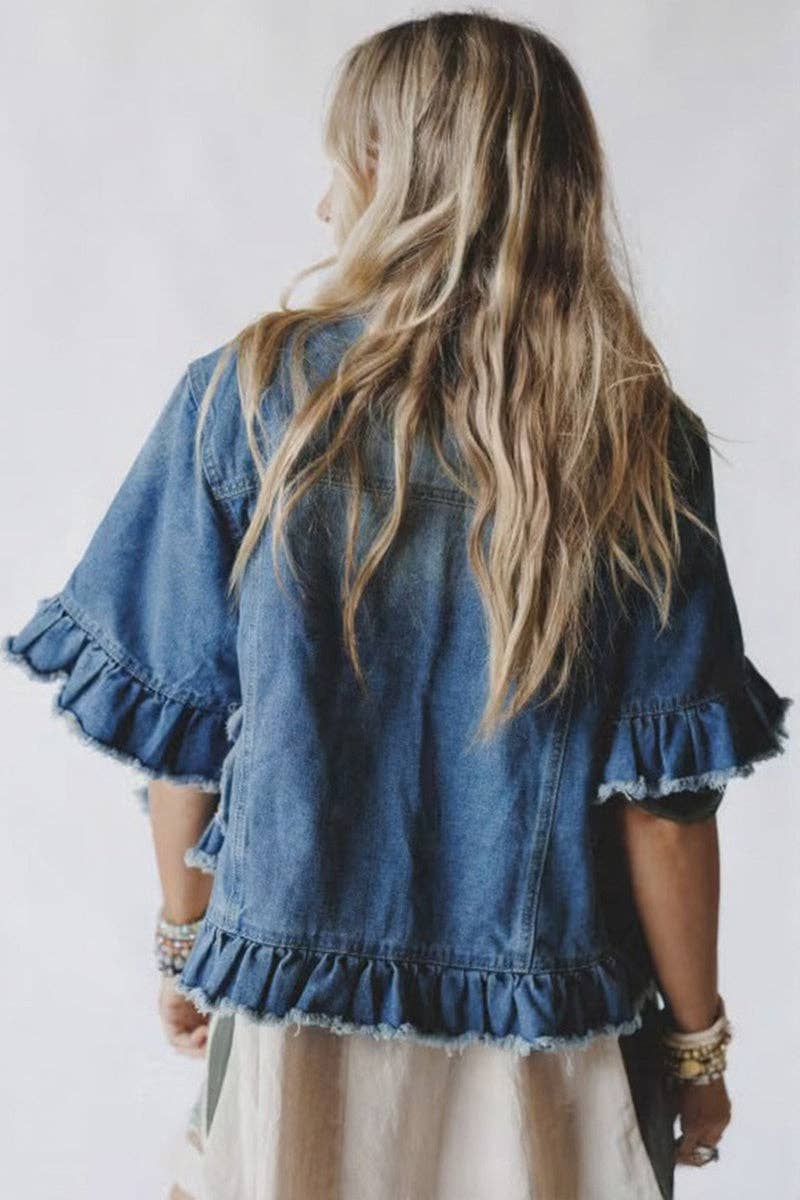 Frayed Denim Jacket: BLUE / S