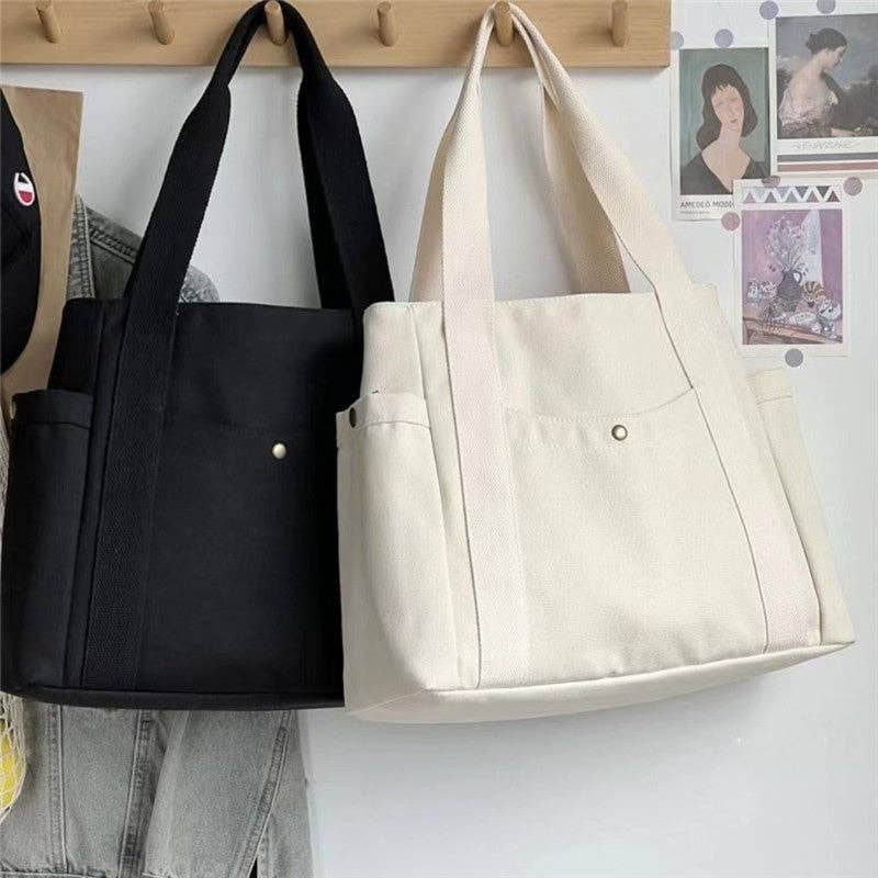 Large Capacity Canvas Shoulder Bag: KHAKI