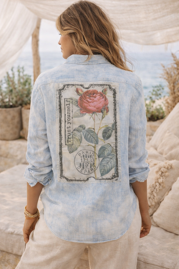 Bleu Botanique Linen Shirt: M