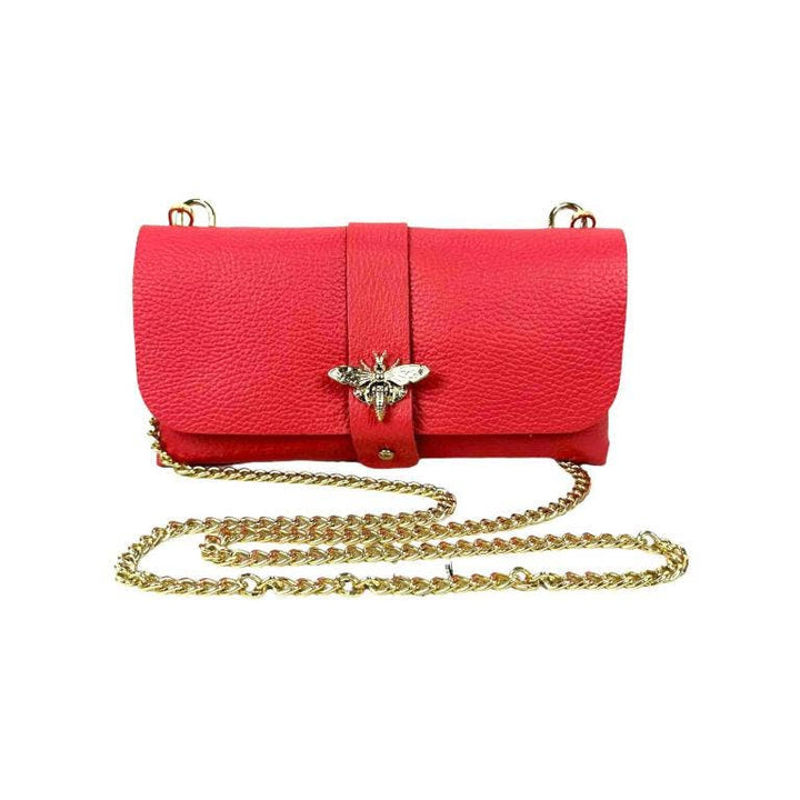 Grain Leather Bag with Dragonfly Clasp: Fuchsia