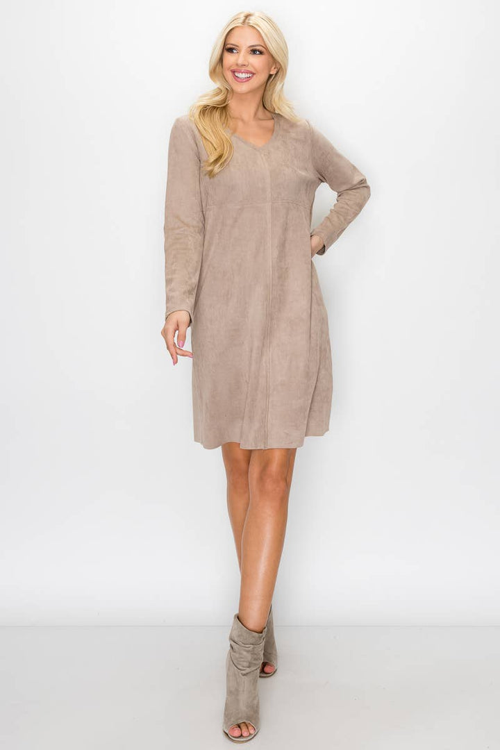 Aurora  V-Neck Suede Dress: TEAL / M / 2059V