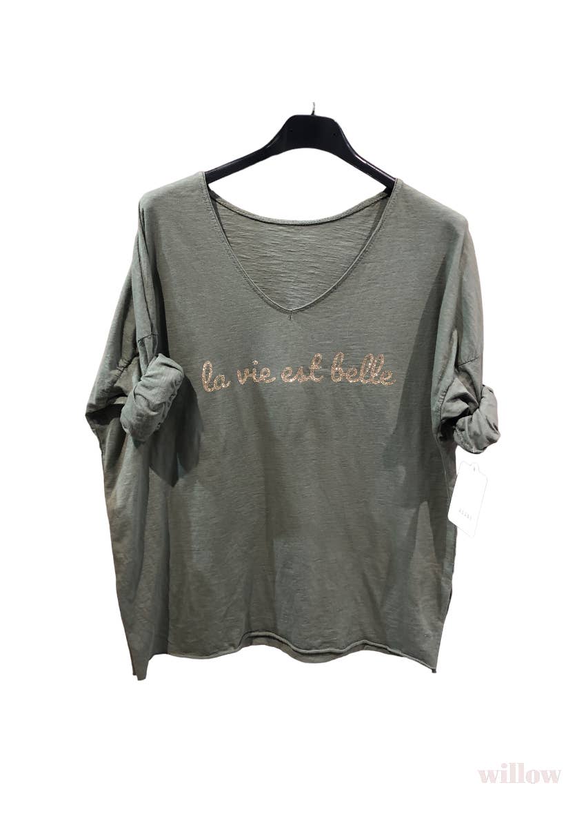 “Life is beautiful” cotton t-shirt: Camel