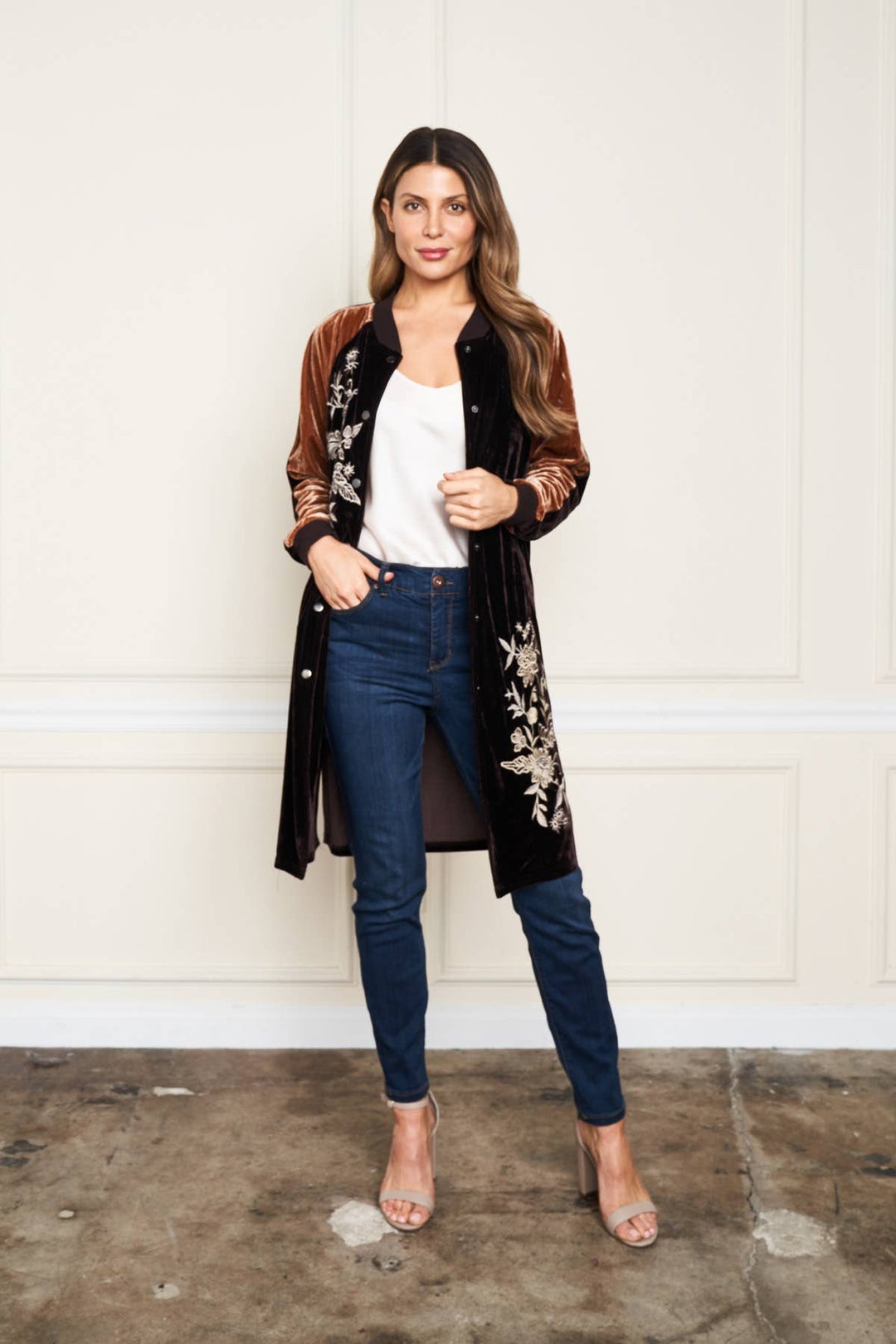 5677 Long Velvet Duster Coffee/ XL