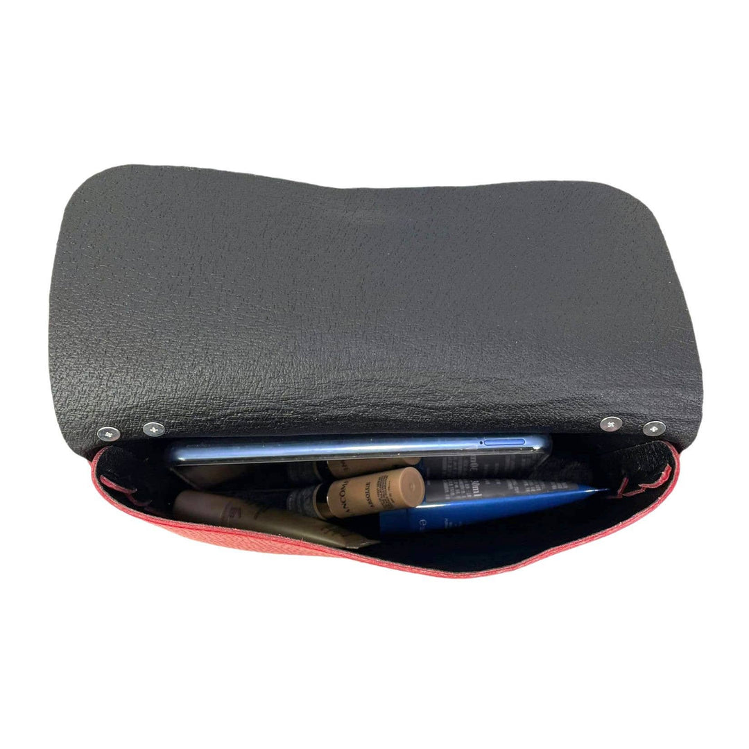 Grain Leather Bag with Dragonfly Clasp: Coral